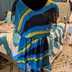 Blue & Green Watercolor Stripe Mini Dress by Express